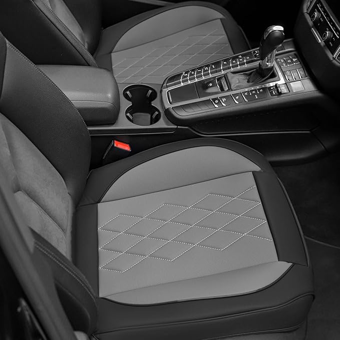 JOJOBAY Leather Car Seat Cover,Bottom Seat Covers for Cars,Front Seat Protector,Fit for 95% of Vehicles - Padded,Anti-Slip,Premium Leather(1 PC,Grey Two Tone)