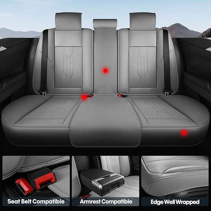 AOOG Car Seat Covers Custom Fit for Ford F150 2009-2026, Faux Leather Seat Cover Set for2017-2026 F250 F350 F450, Accomodating Regular Cab Super Cab Super Crew Pickup Truck Cushions(Grey, Front Seat)