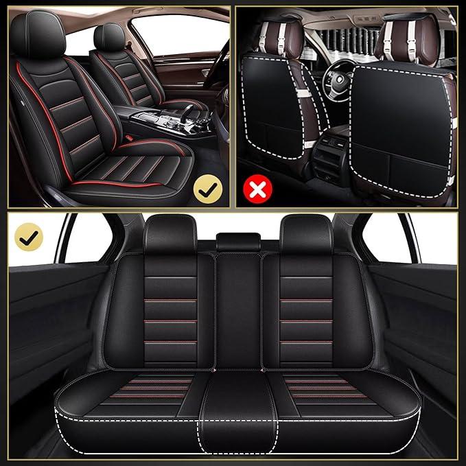 Car Seat Covers Full Set Fit for Hyundai Accent 2017-2025 2026: 5 Seat Auto Interior Accessories, Waterproof Faux Leather Vehical Car Seat Cushion Covers(Black&Redline)