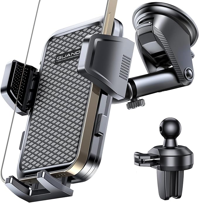 [2025 New] Dashboard Phone Holders for Your Car (+Air Vent Clip) [Military Grade Stable] , Car Cell Phone Holder, Rotatable Suction Cup Car Phone Mount for All Phone (Diamond Black)