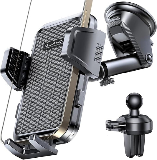 [2025 New] Dashboard Phone Holders for Your Car (+Air Vent Clip) [Military Grade Stable] , Car Cell Phone Holder, Rotatable Suction Cup Car Phone Mount for All Phone (Diamond Black)