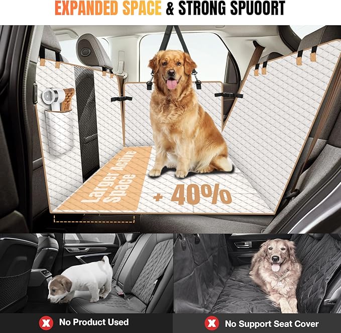Dog Car Seat Cover for Back Seat, Hard Bottom Holds 420lbs Dog Hammock for Cars SUVs Trucks, Easy to Clean, Waterproof Scratch-Proof Nonslip Backseat Extender for Dogs 4 Panels