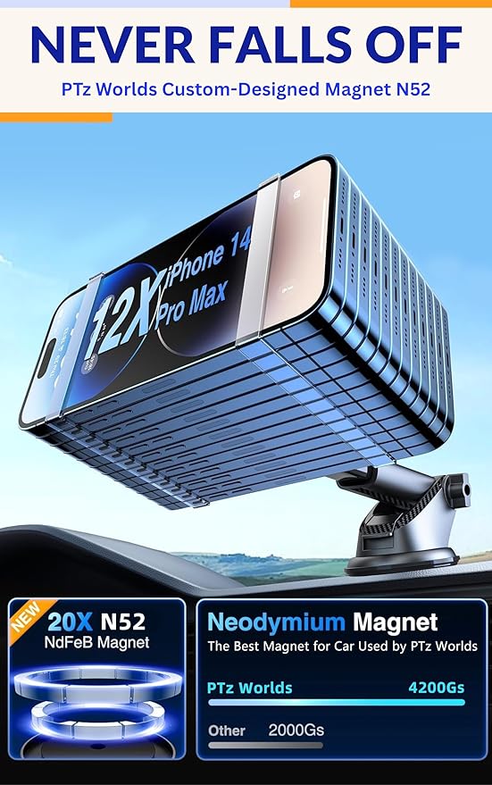 PTz Words for MagSafe Windshield Mount - Magnetic Phone Holder for Car, Suction Cup, High Heat Resistant, Super Strong Magnets, Compatible with iPhone, Galaxy & Other Smartphones