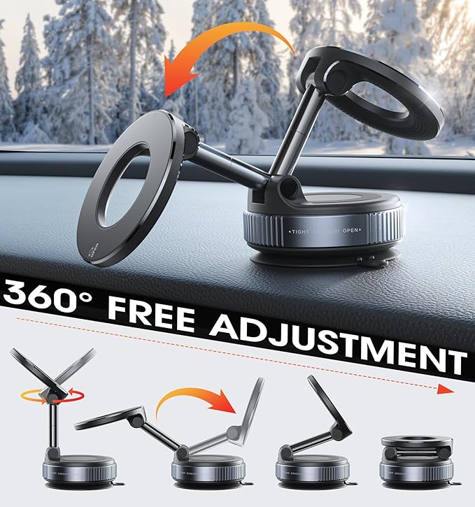 2026 Upgraded Suction Cup Phone Mount Nano Gel 360° Vacuum Magnetic Car Phone Holders for Your Car 110LBS Reinforced Mount for MagSafe Gym/Mirror for iPhone & Android