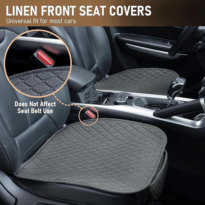 Linen Car Seat Covers for Cars - Non-Slip and Soft, 2 PCS Bottom Seat Cover Protectors with Storage Pocket, Linen Front Seat Covers Used for SUVs, Cars, Sedans (Deep Grey)