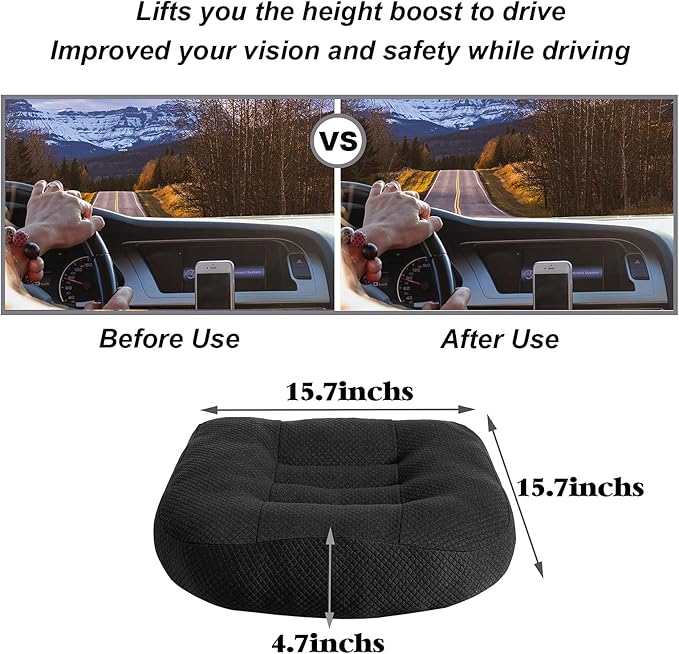 Car Booster Seat Cushion, Car Booster Cushion Office Mat, Car Seat Pad Heightening Height Boost Mat Portable Breathable Mesh, Ideal for Car Office,Home, Used All The Year, Black 15.7x15.7x4.7inch