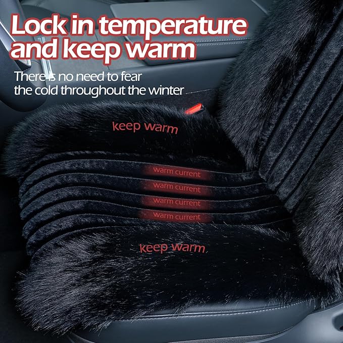 Winter Plush Car Seat Cushion, Full Back Wrap Around Thickened Soft Warm Car Seat Cover, Fuzzy Fluffy Automotive Seat Protector Pad for Cold Weather, Compatible with Most Cars Sedans SUVs Trucks