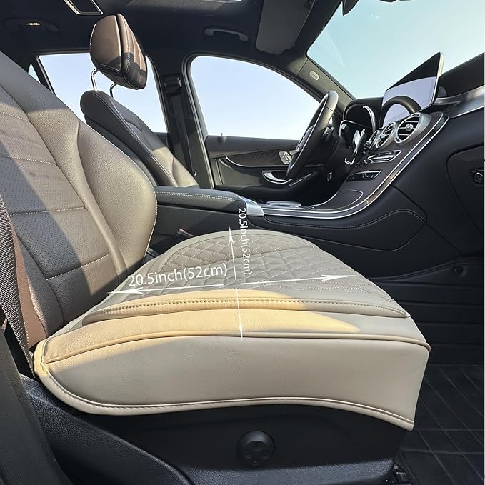 2 Pack Leather Front Car Seat Cover Bottom Only, Anti-Slip Padding Seat Cushion, Full Wrap Seat Protector with Storage Function Universal Fit for Most Cars, SUV, Pick-up Trucks (Beige)