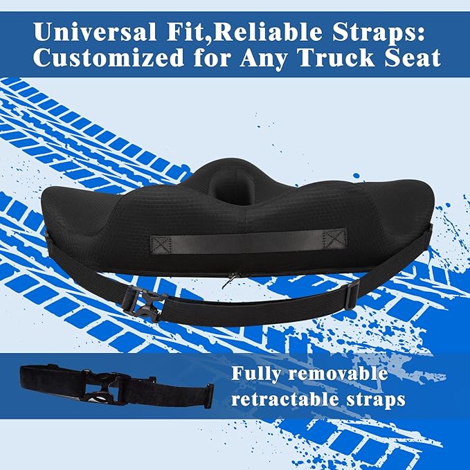 X-Large Seat Cushion for Truck Driver, Upgraded Cushion for Back Support and Pain Relief, Memory Foam with Non-Slip Washable Cover, Relieves Long-Term Truck Sitting and Pain Black