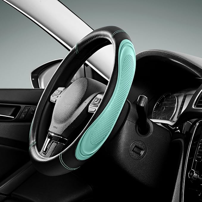 Road Comforts Car Steering Wheel Cover - Microfiber Leather Steering Wheel Wrap Sports 14.5-15 Inch Steering Wheel Cover Non-Slip for Men Women Mint Color