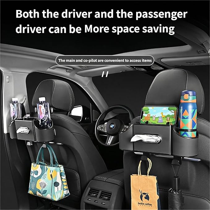 4-in-1 car organizer back seat, Multi-Pocket backseat car cup holder, Universal back seat cup holders for cars, car organization, for Travel & Daily Use (BLACK)