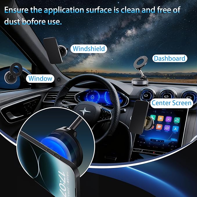 2026 Upgraded Vacuum Magnetic Car Phone Holder 360° Reinforced 96LBS Ultra Suction Cup Phone Mount for MagSafe Cell Phone Holders for Your Car/Gym/Mirror Mount for iPhone & Android