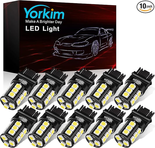 Yorkim 3157 LED Light Bulbs White Super Bright, 3056 3156 3156A 3057 4057 3157 4157 T25 LED Bulbs for Brake Lights, Backup Reverse Lights， Reverse Tail Lights - Pack of 10