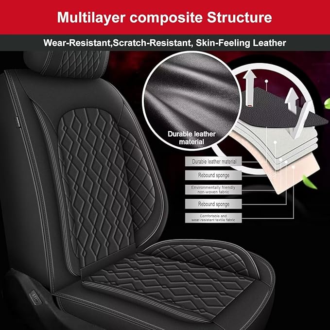 2 Front Car Seat Covers Fit for Kia Soul 2010-2024 2025 Waterproof Faux Leather Seat Cushion Protector (2 Seats, Black)
