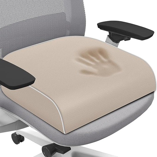 Seat Cushion for Tailbone Pain Relief, Office Chair Cushion, Memory Foam Large Chair Cushion with Non-Slip Cover for Soft Support at Office Chair, Car Seat, Airplane Beige/Large