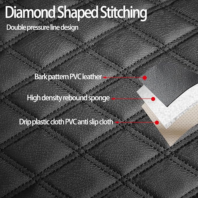 1 Pack PU Leather Quilting Front Car Seat Cover, Anti-Slip Full Wrap-Around Bottom Seat Protector Cushion with Storage Pocket, Universal Fit for Most Vehicles - Black