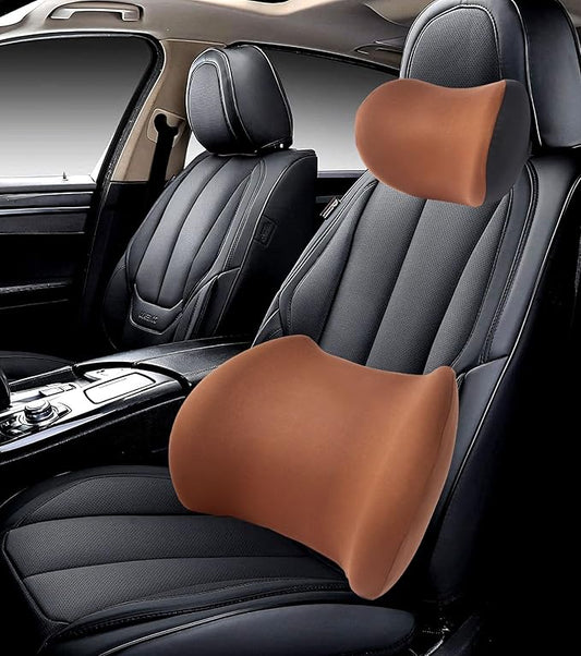 2025 New Car Headrest Pillow Set – The car Neck Pillow is as Soft as a Marshmallow, and The Lumbar Support Pillow for car can Soothe Lumbar Fatigue. Relieve Your Driving Tiredness. (Brown)