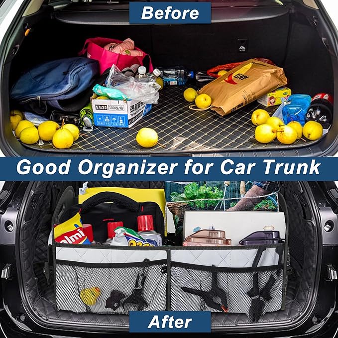 Deosk Car Trunk Organizer for SUV, Car Organizers and Storage with 6 Pocket, Car Accessories for Women/Men 70L Waterproof Polyester Trunk Organizer(Large, Beige)