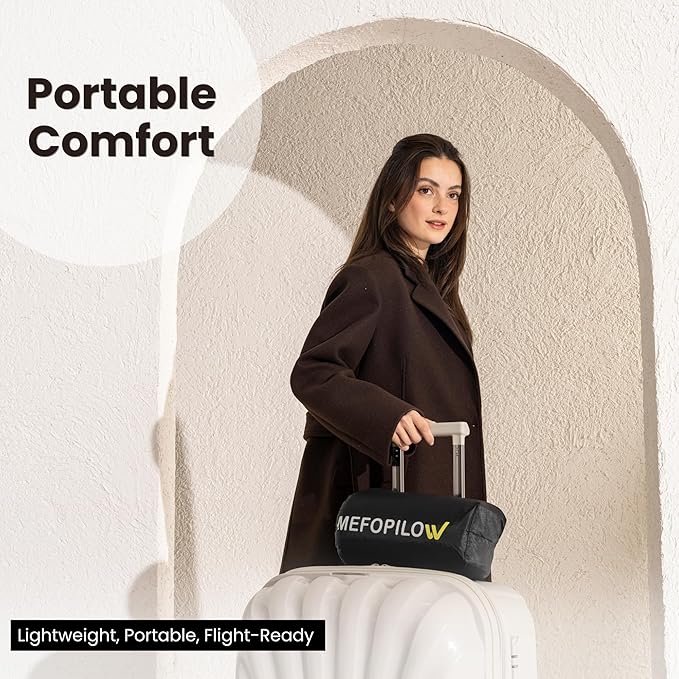 Memory Foam Travel Pillow with Washable Cover & Carry Bag – Compact, Soft & Breathable Neck Pillow for Airplane, Camping & Car (Black- Without Spare Cover, 15.7x9.8x3.9 inches)