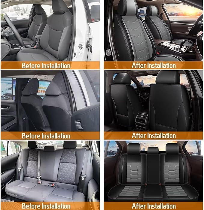 Car Seat Covers Fit for Hyundai Accent 2017-2024 2025 Waterproof Faux Leather Seat Covers Cushion Protector Car seat Covers Compatible Airbag(5 Seats, Black-Grey)
