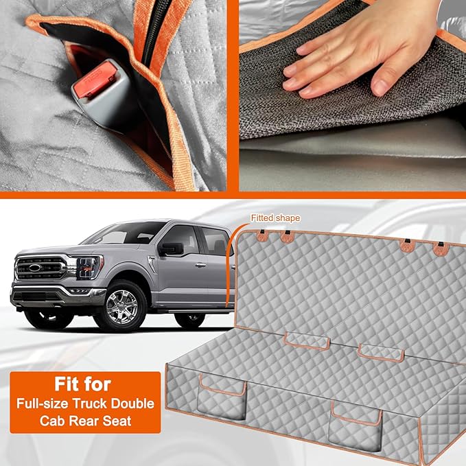 Dog Car Seat Cover Compatible with Full-Size Truck, Ford F150/250/350 Chevy Silverado Dodge Ram 1500 2500 3500, 600D Oxford Scratch Proof Nonslip Pickup Waterproof Pet Rear Bench Seat Cover