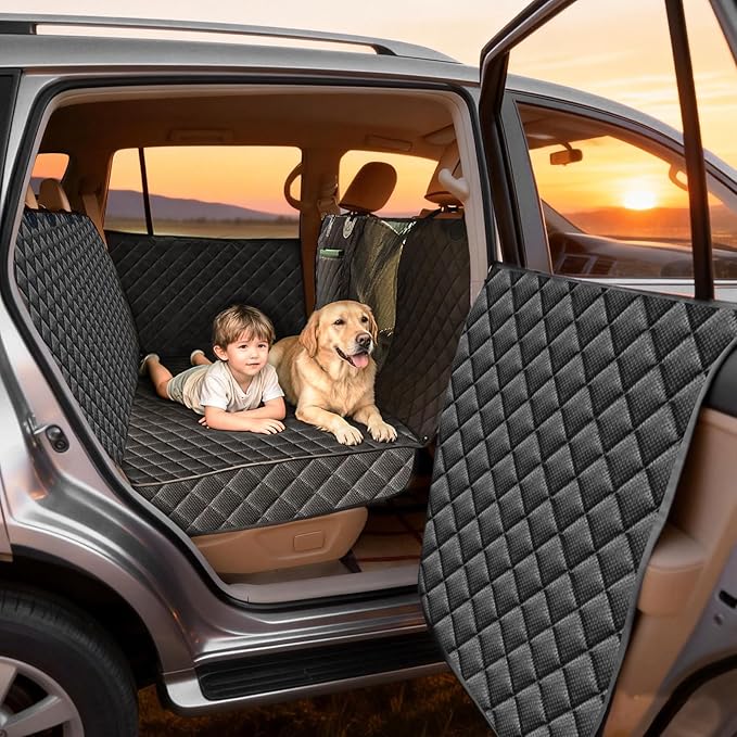 Back Seat Extender for Dogs,Hard Bottom Car Seat Cover for Dogs with Car Door Protectors, Dog Car Seat Cover for Back Seat Waterproof and Scratch-Resistant Seat Covers for Cars SUV&Truck
