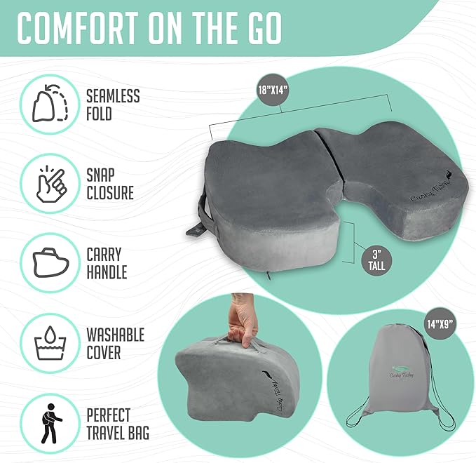 Premium Foldable Travel Seat Cushion - for Relief of Lower Back, Sciatic, Butt and Tailbone Pain - for Home & Office Use, Perfect for Travel or Driving - Coccyx Seat Cushion