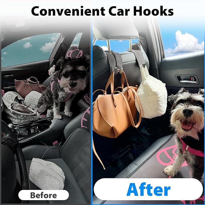 Car Seat Hooks 2 Pack, Leather Headrest Hooks for Car with Double-Hook Design, Durable Headrest Hook Bag Holder Purse Hanger, Organizer for Seat Back in SUV, Truck, Vehicle, Grey