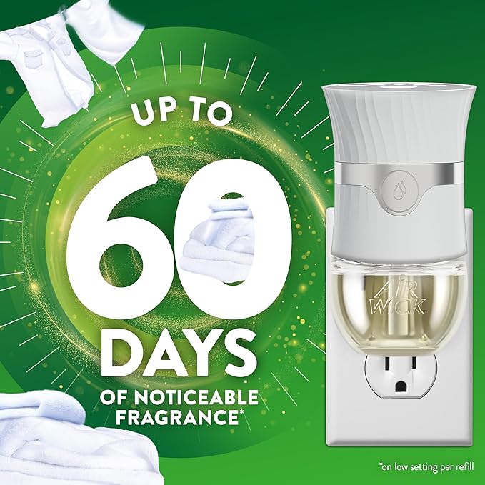 Air Wick Plug in Scented Oil Starter Kit, 2 Warmers + 6 Refills, Fresh Linen, Same Familiar Smell of Fresh Laundry, Eco Friendly, Essential Oils, Air Freshener