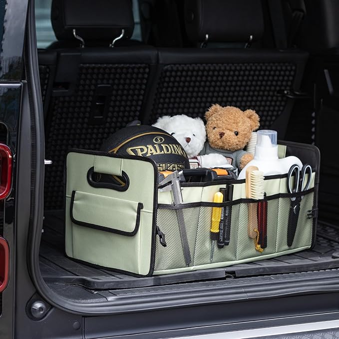 JiatuA Car Trunk Organizer, Car Organizers and Storage Collapsible Multi Compartment Container Box, Adjustable Car Accessories for SUV Sedan Truck, Standard Size, Light Green