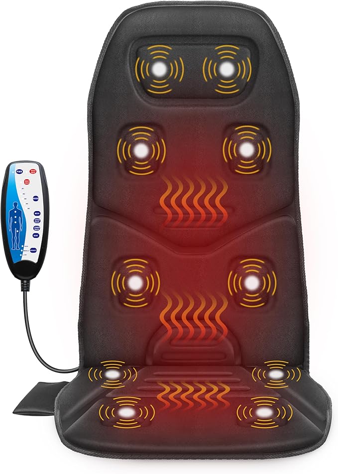 COMFIER Vibration Back Massager Seat Cushion with Heat,10 Motors Massage Chair Pad,Chair Massager for Pain Relief at Office/Home,Valentine’s Day Gifts for Her Him