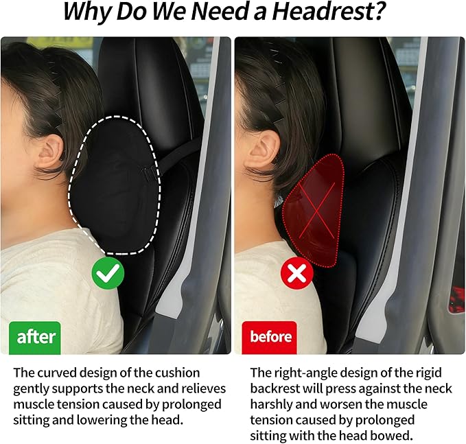 2 Pack Car Headrest Pillow for Neck Support, Softness Car Headrest Pillow for Driving with Adjustable Strap, Ergonomic Car Neck Support Pillow for Car Truck Sedan Home Office (Black)
