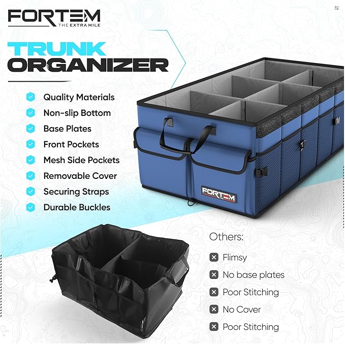 FORTEM Trunk Organizer For SUV Car Trunk Organizer, Foldable Storage, Car Accessories for Women Men, Collapsible Bag, Perfect Christmas Gifts, 600D Oxford, Non Slip Bottom, Straps, Soft Cover (85L)