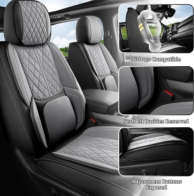 Car Seat Cover Custom Fit for Ford F150 2009-2026 Faux Leather Seat Cover Set Compatible with Regular Cab Super Cab Super Crew Pickup Truck Cushions (Black & Grey, Front Seat)