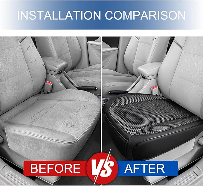 1 Pack Black Ventilated Cool Bottom Car Seat Cover, 3D Air Mesh Breathable Front Leather Car Seat Protectors, Universal Fit Automotive Comfortable Seat Cushion with Storage Pocket for Car Truck SUV