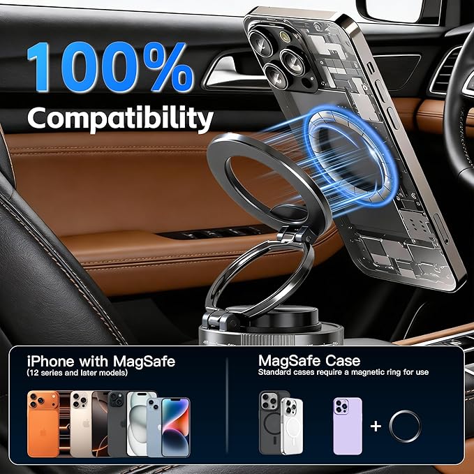 Car Phone Holder [120+LBS Strongest Suction & 2800gf Magnetic] , 360° Adjustable Magsafe Car Mount, Car Phone Mount for Cars/Gyms/Mirrors/Shower Stalls, Compatible with iPhone and Android Devices (3)