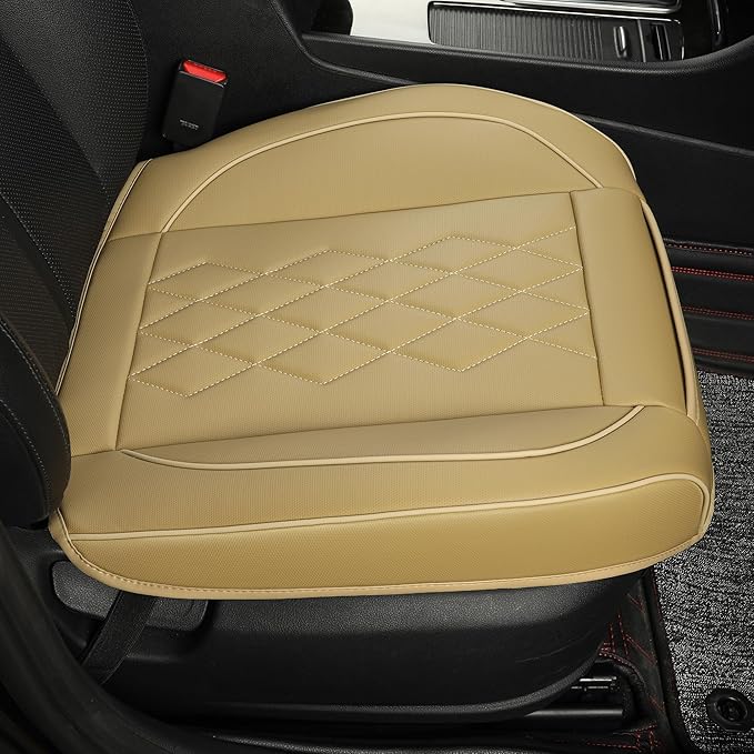JOJOBAY Leather Car Seat Cover,Bottom Seat Covers for Cars,Front Seat Protector,Fit for 95% of Vehicles - Padded,Anti-Slip(1 PC,Beige)