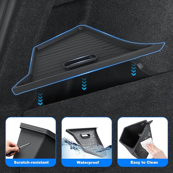 2PCS Trunk Storage Bins Fit for Tesla 2025 2026 New Model Y Juniper Rear Trunk Organizer with Lids, Side Storage Box TPE Waterproof Trunk Organizer for Tesla Model Y Refresh Interior Accessories