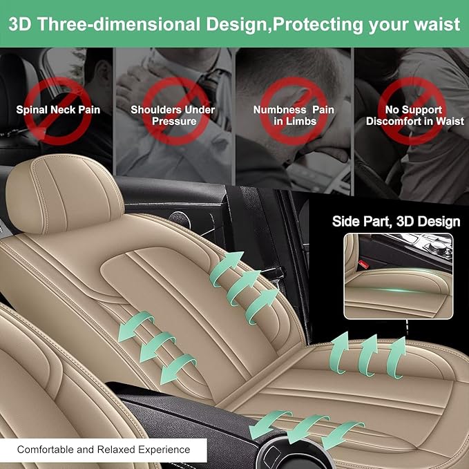 2 Front Seat Covers for Kia Soul 2010-2024 2025 Faux Leather Car Seat Cover Waterproof Automotive Seat Cushion Protectors Compatible Airbag (2 Seats, Beige)