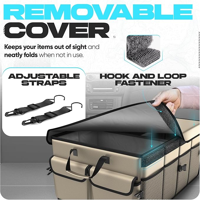 FORTEM Trunk Organizer For SUV Car Trunk Organizer, Foldable Storage, Car Accessories for Women Men, Collapsible Bag, Perfect Christmas Gifts, 600D Oxford, Non Slip Bottom, Straps, Soft Cover (50L)