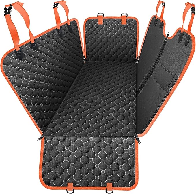 Mancro Dog Car Seat Cover for Back Seat, 2025 Upgraded 600D Heavy Duty Waterproof & Scratch-Resistant Dog Hammock for Car, Back Seat Pet Cover for Dogs with Sedan, Standard, Orange