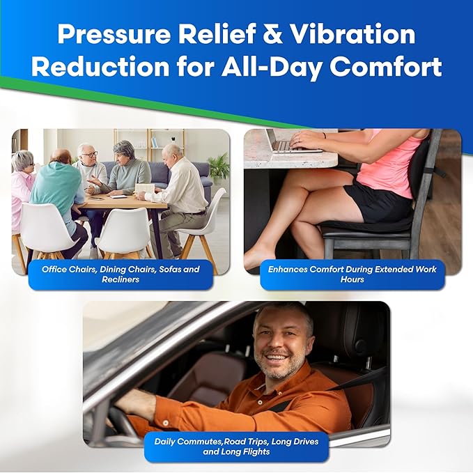 ERGO21 Original Seat Cushion - Liquicell Membrane Technology for Pressure Relief, Tailbone Pain, Sciatica, Hip & Lower Back Pain - Long Sitting on Car Seat, Office/Home Chair (18" W x 17" x 3")