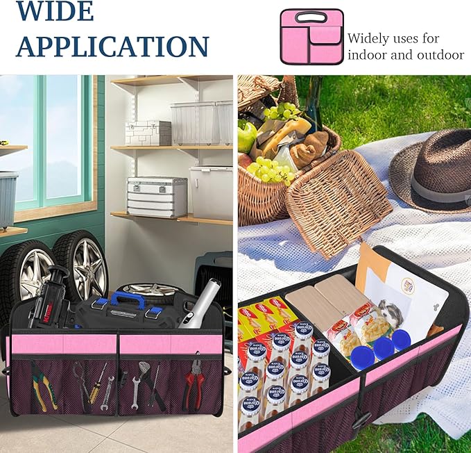 Femuar Car Trunk Organizer, Car Storage Organizer with Large Capacity Waterproof Collapsible Trunk Organizer for Car Suv/Jeep/Sedan (Pink, Standard)