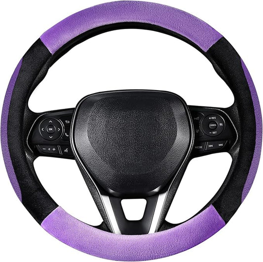SEG Direct Steering Wheel Cover for Car, Standard Size 14.5-15 inch, Auto Interior Accessories, Plush Warm Velvet, Summer Winter, Purple
