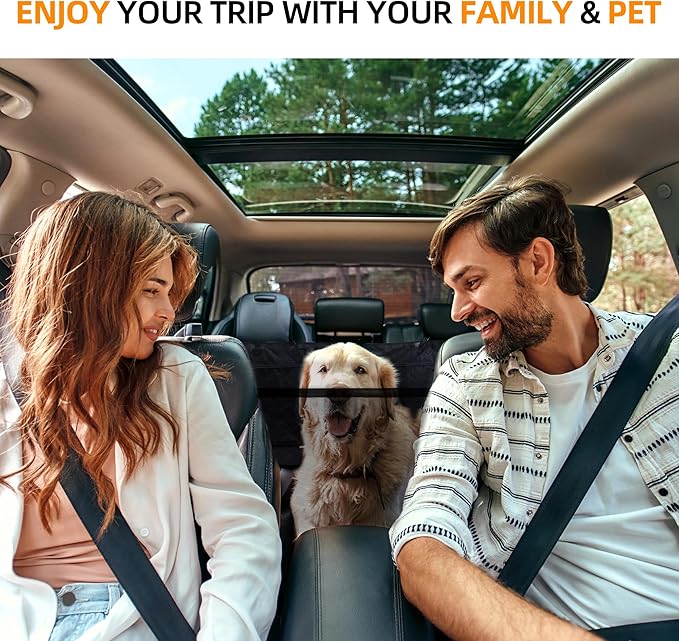 Dog Car Seat Cover, 2 in One Pet Car Seat Tunnel Protector, Protective Mat for Vehicle Back Seat, Waterproof Pet Bench Seat Cover for Dogs, Scratchproof Nonslip Reat Seat Protector (Black)