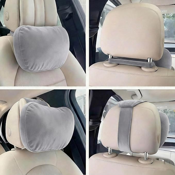 2PCS Car Pillow for Car Neck Pillow for Driving Seat Lumbar Support Soft Cushion with Extra Filling Accessories Back Support for Travel Nap and Trips Sleeping (Grey, Head and Lumbar)