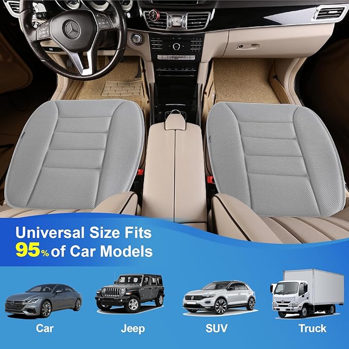 Premium Car Seat Cushion, Driver Cushion with Comfort Memory Foam & Non-Slip Rubber Bottom, Car Seat Pad Works with 95% of Vehicles and Office Chair or Home - 4D Gray