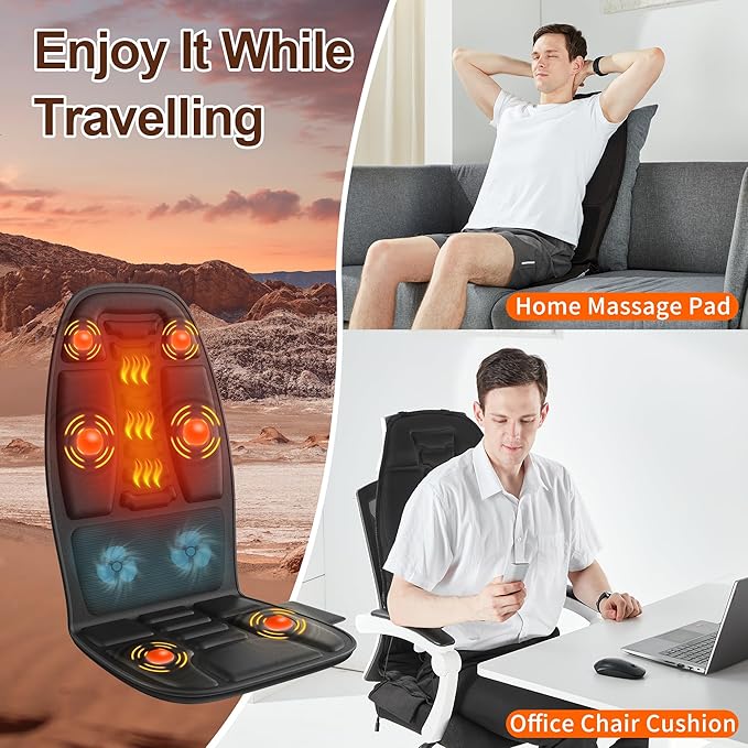 Massage Seat Cushion with Heat, Cooling Back Massager for Chair, Chair Massager for Full Body Massage, Deep Tissue Vibration Pad with 6 Vibration Nodes, Gifts for Dad Mom