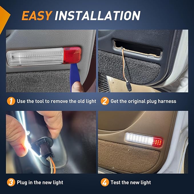 Nilight 4PCS LED Interior Door Panel Light Courtesy Warning Lights White Red Plug and Play Compatible with Chevy GMC C/K Silverado Sierra 1500 2500 3500 HD Suburban Cadillac Escalade Hummer H2