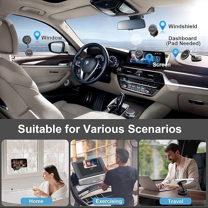 Magnetic Phone Holder for Car, 2025 Upgrade with 96LBS Ultra Suction & 2800gf Strong Magnet, 360° Adjustable Hands-Free Mount, Premium Car Accessories for Women Men, Fits iPhone/Android